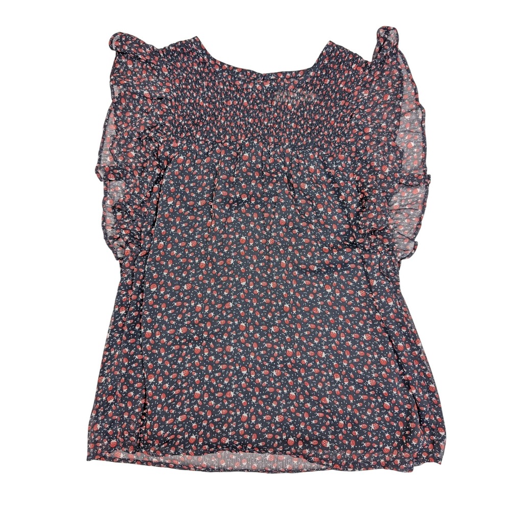 Loft Ladybug Flutter Smocked Ruffle Sleeve Chiffon Blouse Women's Size Small - Picture 1 of 10